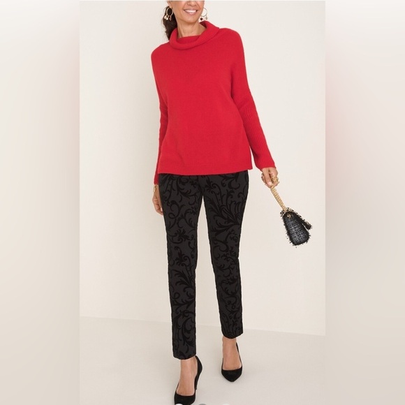 Chico’s So Slimming Juliet Flocked Scroll Ankle Pants Size 6 Black Velvet - Picture 7 of 7